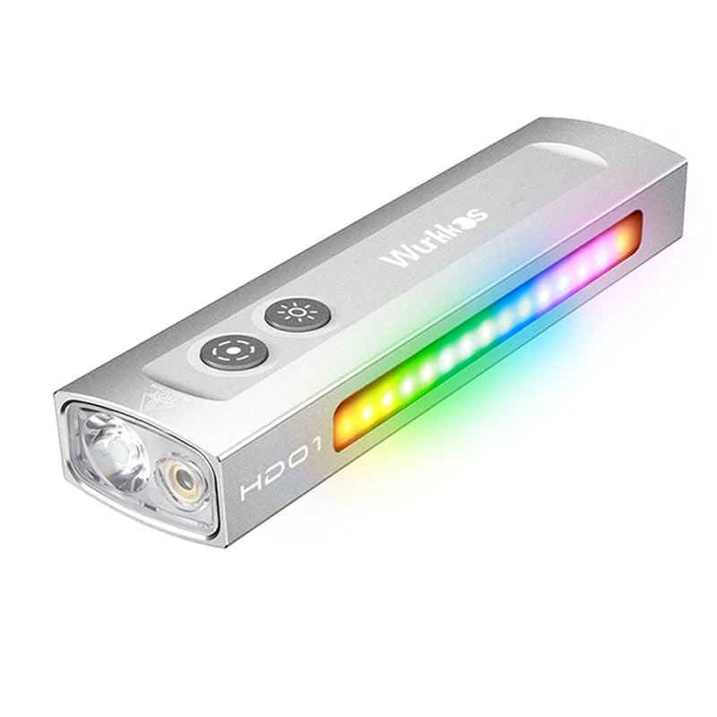 Wurkkos NEW HD01 Multifunctional Flashlight 1200 LM with Green Light White Light 90CRI Side RGB Lights IP65 Waterproof Hiking
