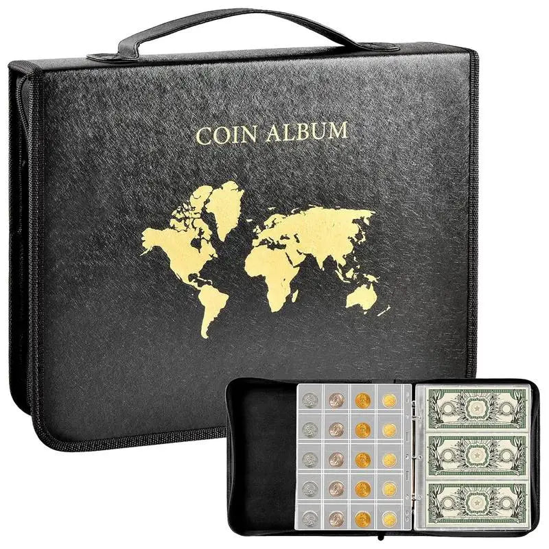 Portable Coin Collection Set 200 Coin 30 Paper Money Panels PVC Transparent Philatelic Book Album With Zipper Protection