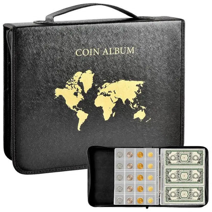 Portable Coin Collection Set 200 Coin 30 Paper Money Panels PVC Transparent Philatelic Book Album With Zipper Protection