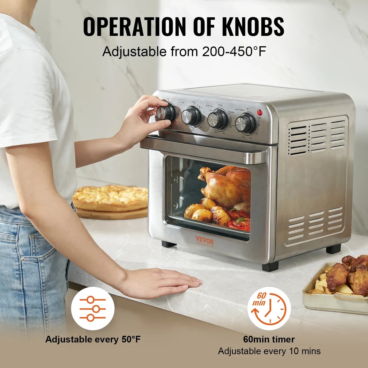 SucceBuy 18L 1700W Air Fryer Toaster Oven Stainless Steel Toaster Ovens Countertop Combo with Grill Home and Commercial Use