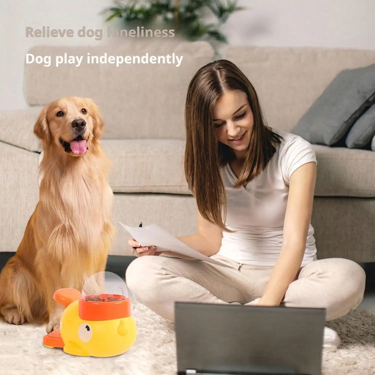 2-In-1 Dog Interactive Slow Feeder Bowls & Food Puzzle Toy, Duck-Shaped Dog TreatDispenser Anti-Gulping Bowl For Healthy Eating & LQ Training (Yellow)