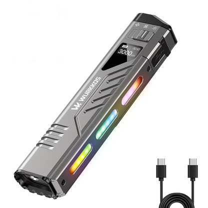 Wurkkos TD11 Rechargeable Tactical Flashlight Portable Digital Display USB-C 3000Lm IPX6 Waterproof Tail Switch For Campi