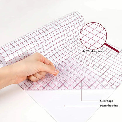HTVRONT Clear Vinyl Transfer Paper Tape Roll-12 X 50 FT W/Alignment Grid Application Tape for Adhesive Vinyl for Decals