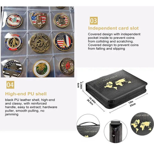 Portable Coin Collection Set 200 Coin 30 Paper Money Panels PVC Transparent Philatelic Book Album With Zipper Protection