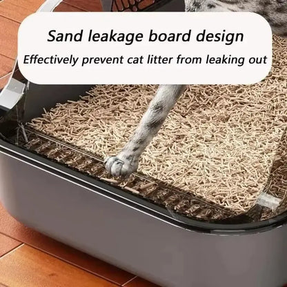 Semi-Enclosed Cat Litter Box Splashproof Kitten Toilet Tray Pet Cleaning Basin with High Sides for Indoor Use