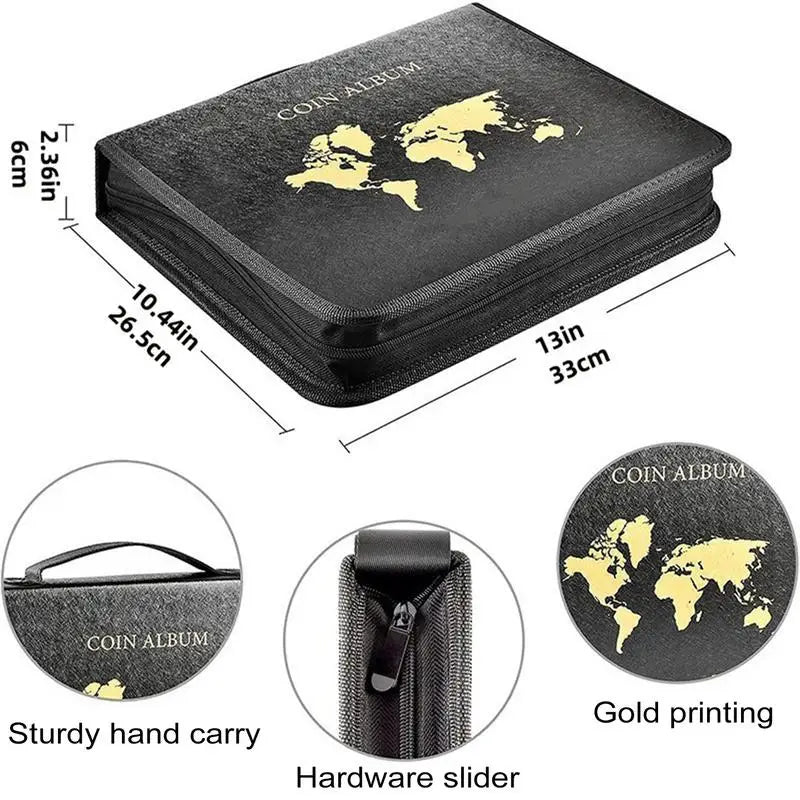 Portable Coin Collection Set 200 Coin 30 Paper Money Panels PVC Transparent Philatelic Book Album With Zipper Protection