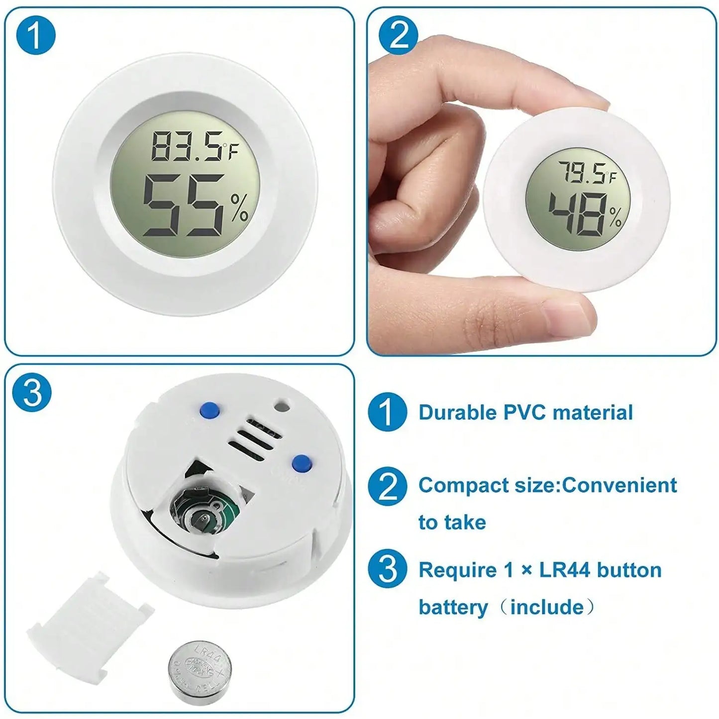 5/10Pcs Hygrometer Thermometer Digital Humidity Meter Indoor/Outdoor Humidity Monitor Reptile Thermo-Hygrometer For Greenhouse Humidors Terrarium Jars, Fahrenheit (℉) /Celsius(℃)