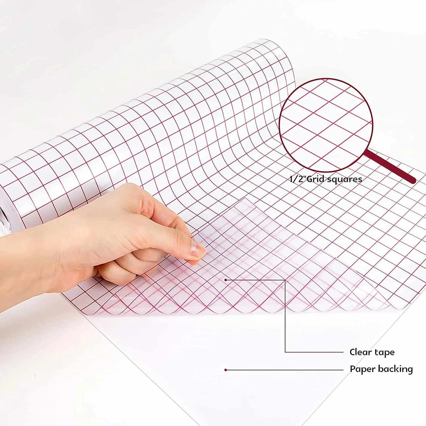 HTVRONT Clear Vinyl Transfer Paper Tape Roll-12 X 50 FT W/Alignment Grid Application Tape for Adhesive Vinyl for Decals