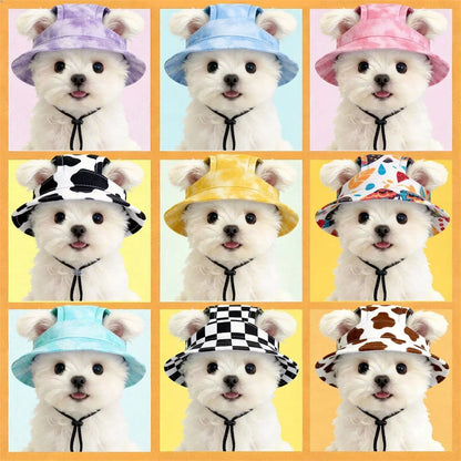 Summer Cat Dog Sunscreen Hat with Printed Checkered Pet Fisherman Hat Suitable for Cats Small Medium-sized Dogs Outdoor Supplies