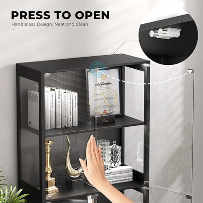 Display Cabinet with Glass Doors, 4-Tier Curio Cabinet with 3 Color Lights for Collectibles, Glass Display Case with Human Body