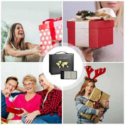 Portable Coin Collection Set 200 Coin 30 Paper Money Panels PVC Transparent Philatelic Book Album With Zipper Protection