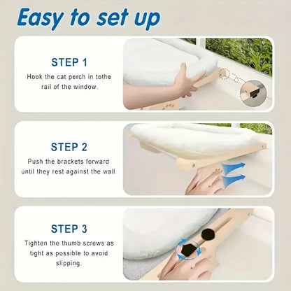 Cat window sill, cat window hammock, suitable for indoor cats, wooden and metal frame, easy to adjust window sill, bedside