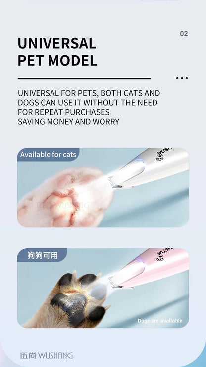 Pet Dog Electric Groomer Trimmer with LED Light Waterproof Pet Foot Hair Trimmer Low Noise Cat Dog Face Foot Ear Hip Paw Shaver