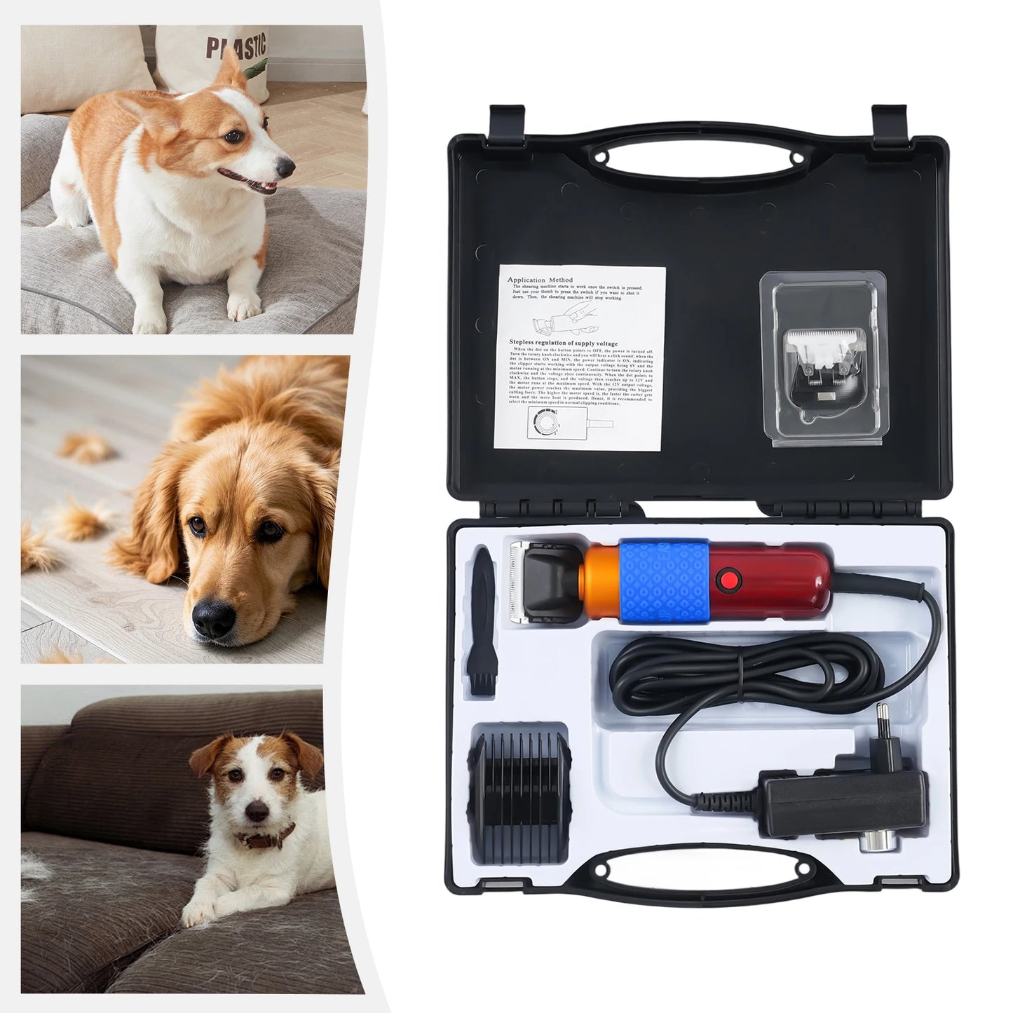 36W Professional Dog Clipper Cat Hair Trimmer Pet Grooming Kit Adjustable Clipper Comb & Detachable Blades Trimmer