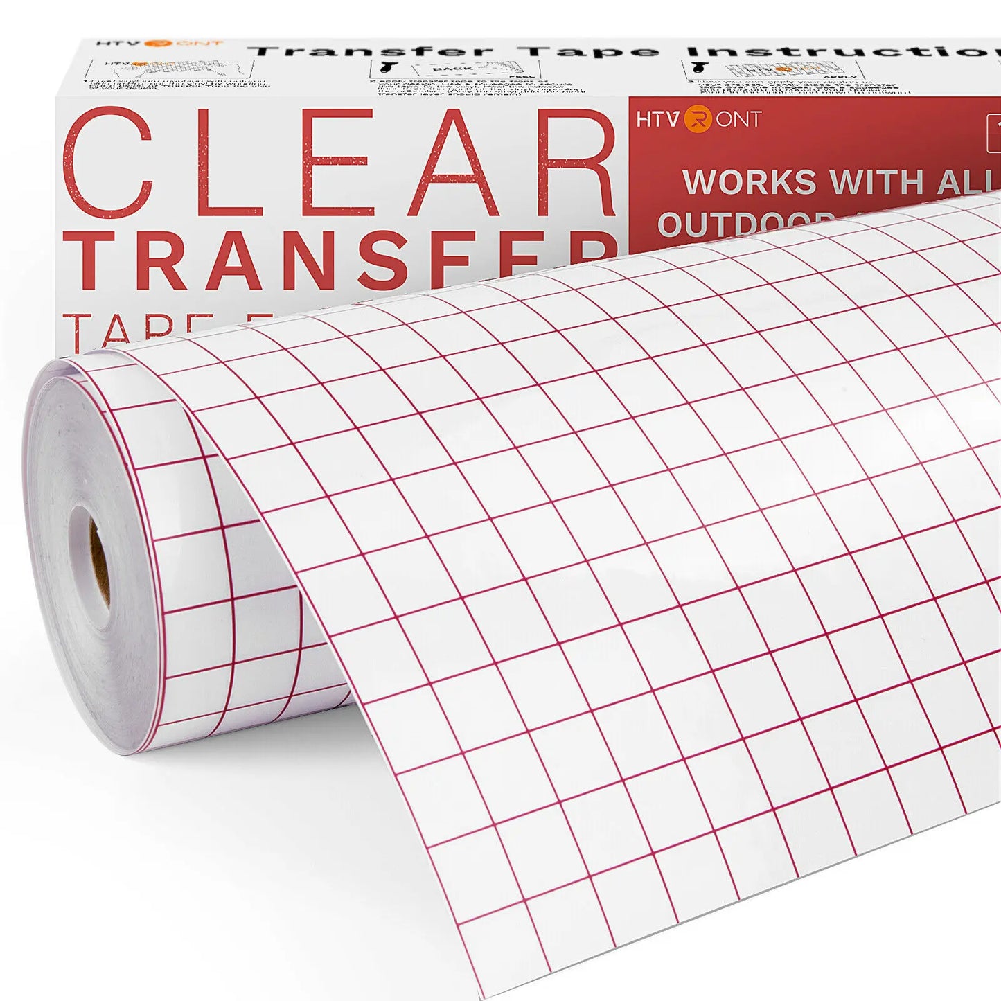 HTVRONT Clear Vinyl Transfer Paper Tape Roll-12 X 50 FT W/Alignment Grid Application Tape for Adhesive Vinyl for Decals
