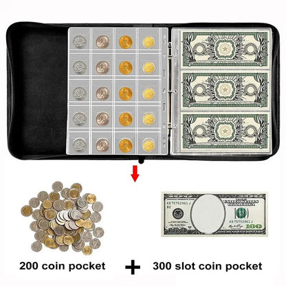 Portable Coin Collection Set 200 Coin 30 Paper Money Panels PVC Transparent Philatelic Book Album With Zipper Protection