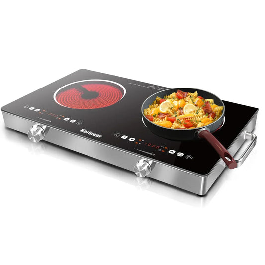 Karinear Ceramic Hob 2 Zones, 3200W Plug in Electric Hob with Safety Lock, Knobs&Touch Control, 56cm Coutertop Freestanding 240V