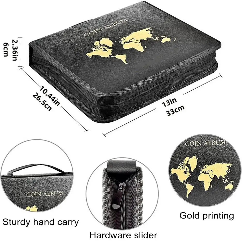 Portable Coin Collection Set 200 Coin 30 Paper Money Panels PVC Transparent Philatelic Book Album With Zipper Protection