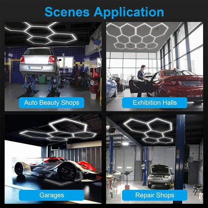 Hexagon LED Garage Light 6500K Honeycomb Ceiling LED Tube Lighting for Car Detailing Shop Light for Barbershop Gym Car Wash Room