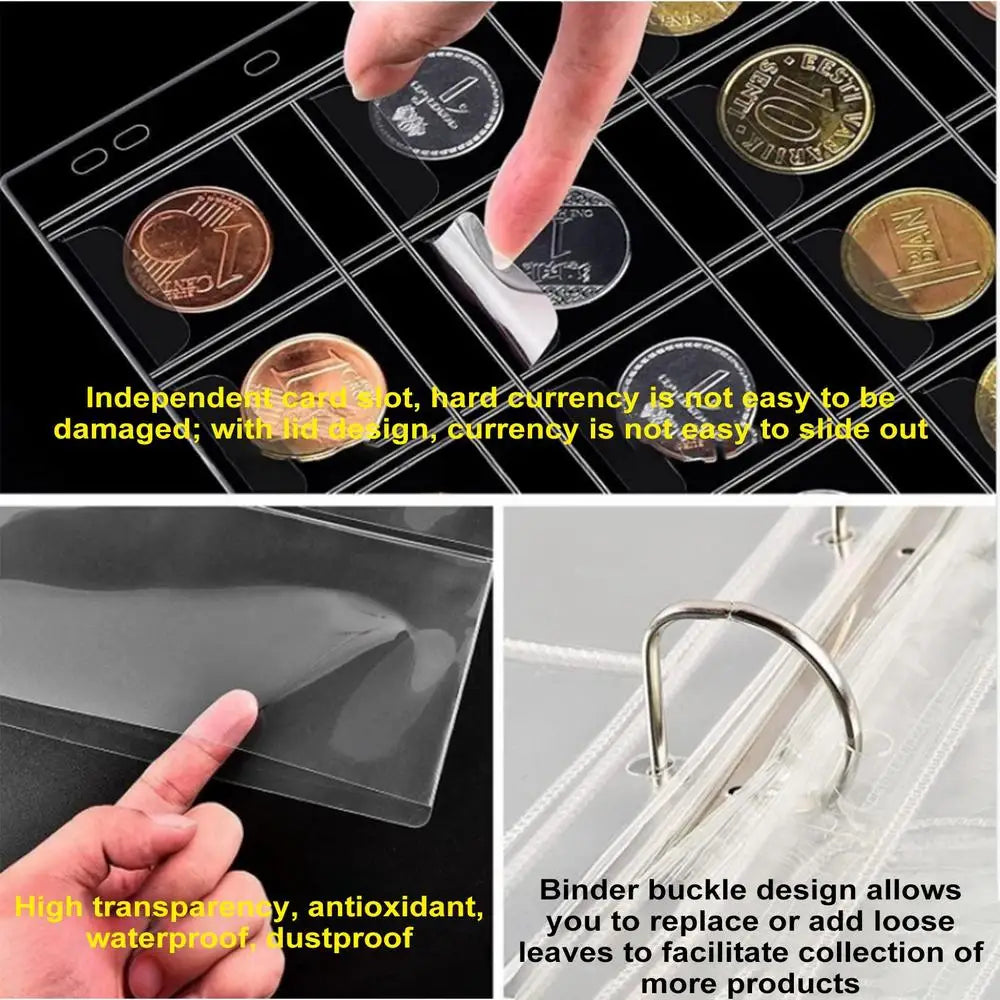 Portable Coin Collection Set 200 Coin 30 Paper Money Panels PVC Transparent Philatelic Book Album With Zipper Protection