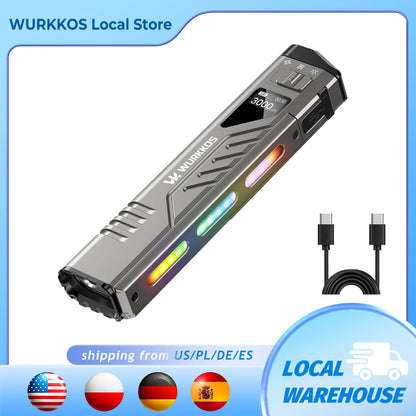 Wurkkos TD11 Rechargeable Tactical Flashlight Portable Digital Display USB-C 3000Lm IPX6 Waterproof Tail Switch For Campi